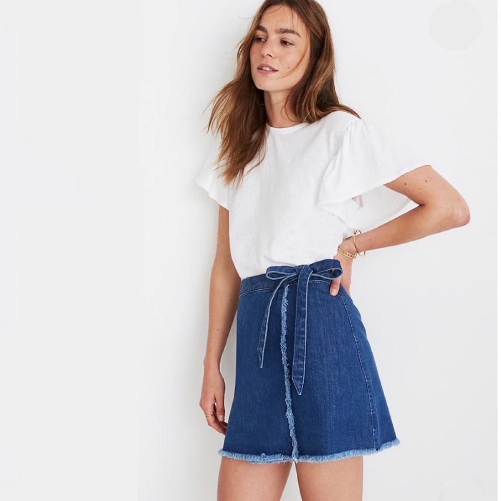 Madewell Denim Wrap Mini Skirt with Raw Hem